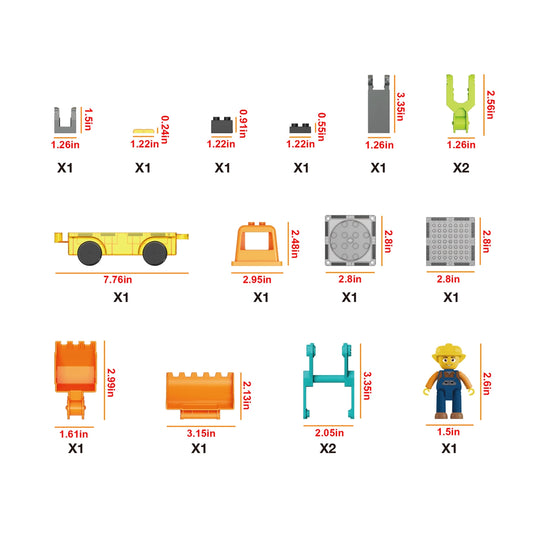 16pc Construction Magnetic Tile Building Set
