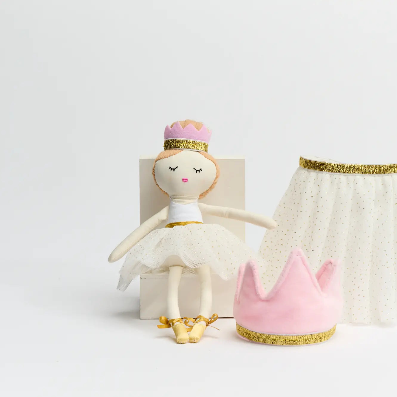 Tutu Set with Crown Headband & Doll - White