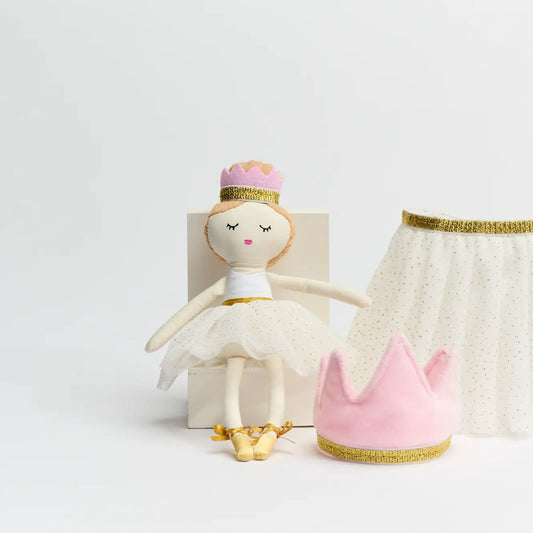 Tutu Set with Crown Headband & Doll - White