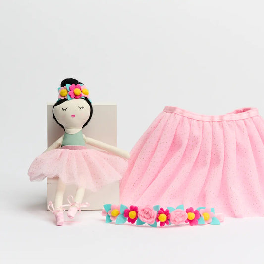 Tutu Set with Flower Headband & Doll - Pink
