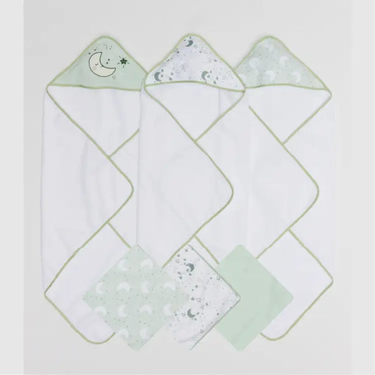 Hooded Towels & Washcloth Set (6pack) - Green