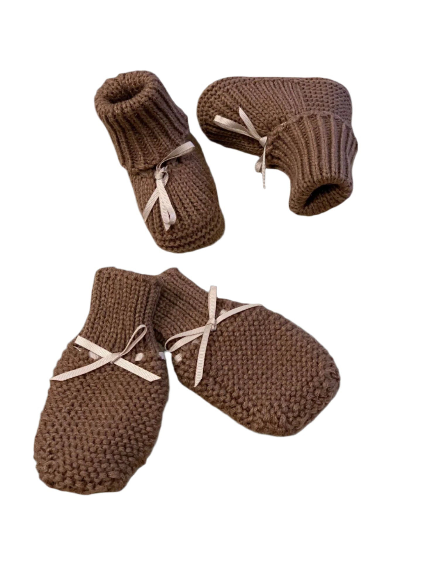 Knitted Baby Boots & Mittens - Coffee