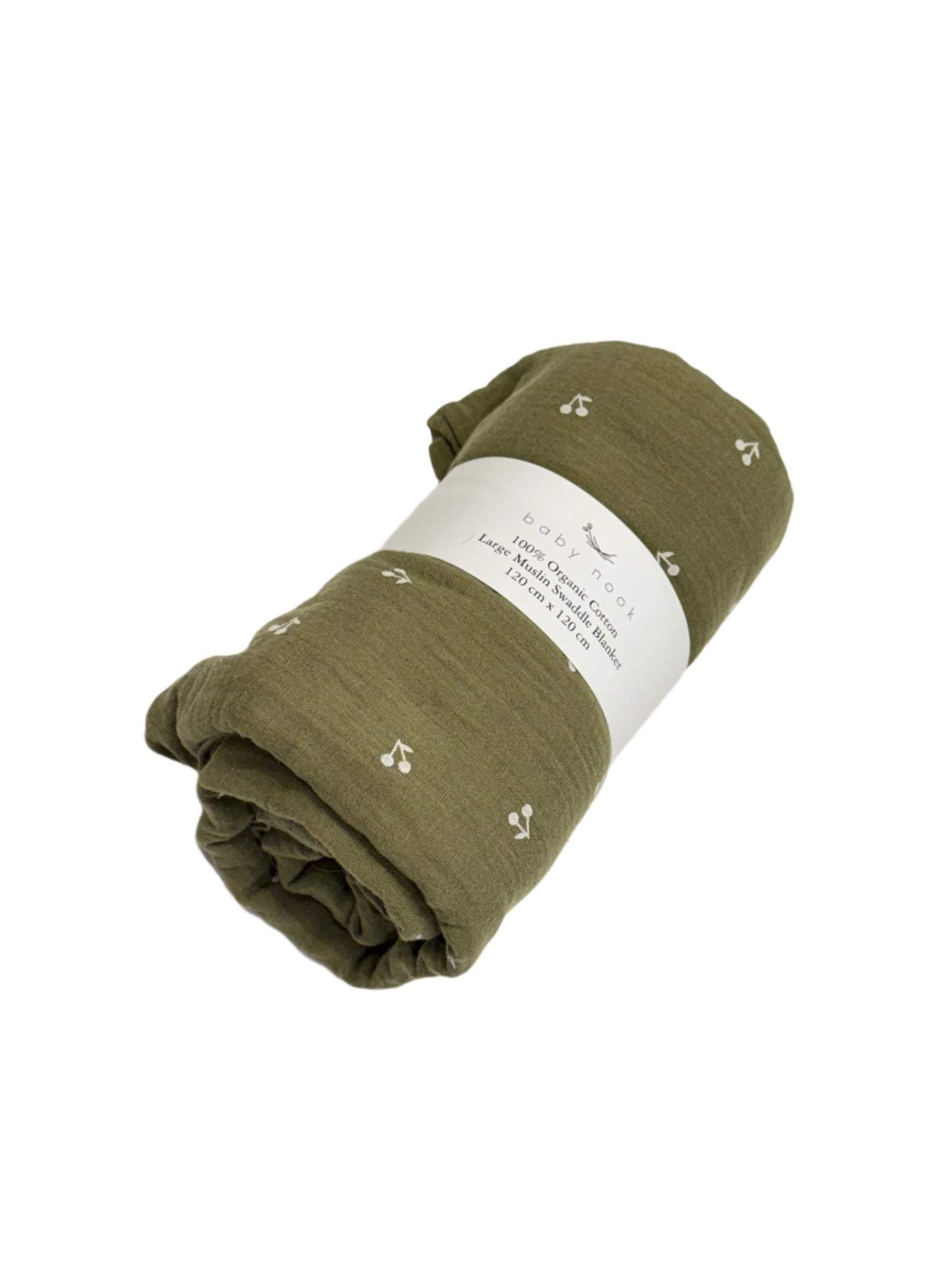 Large Organic Cotton Muslin Swaddle Blanket- Olive Green