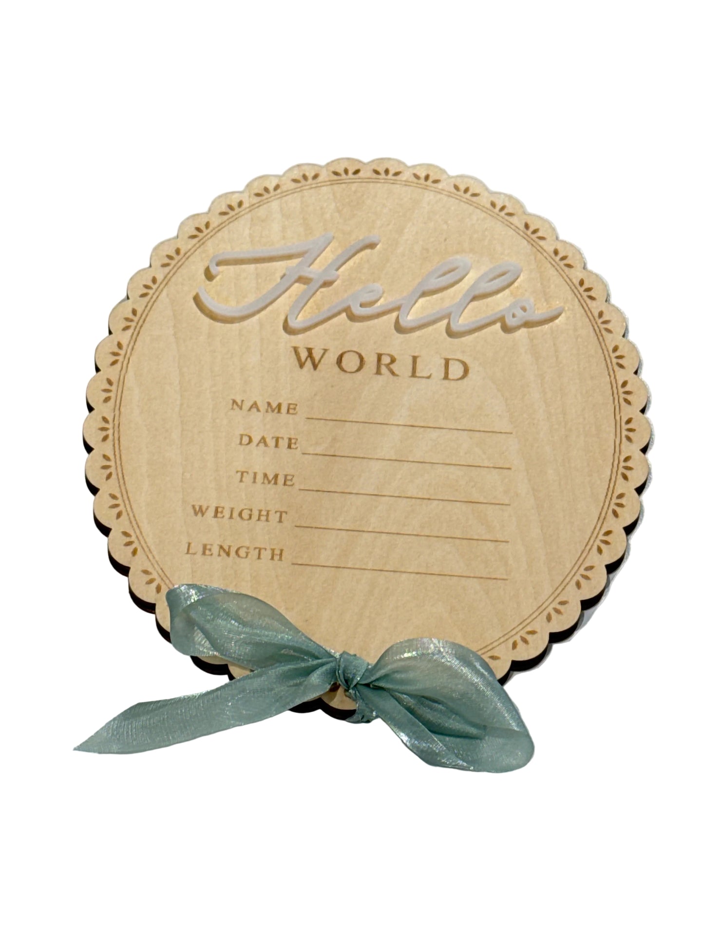 Wooden Hello World with Ribbon