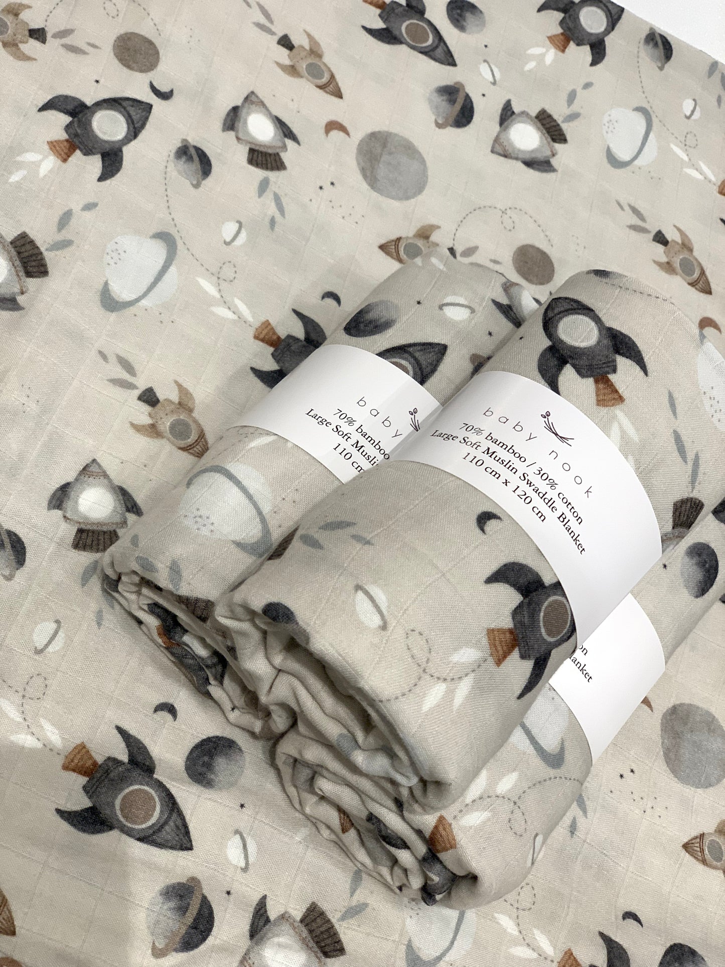 Large Soft Bamboo Baby Swaddle Blanket - Rocket