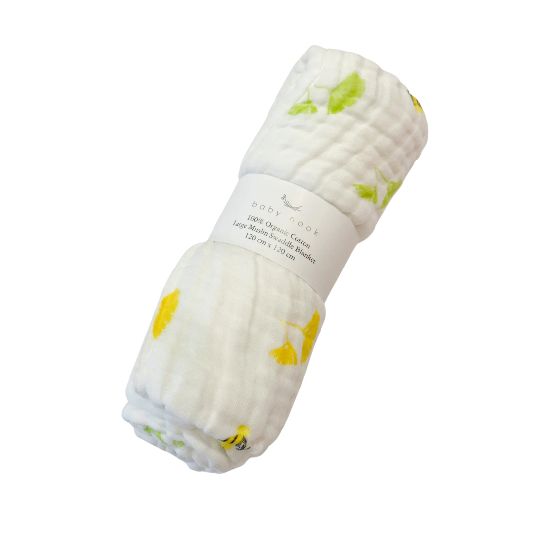 Muslin Swaddle Blanket 6 Layers - Bee