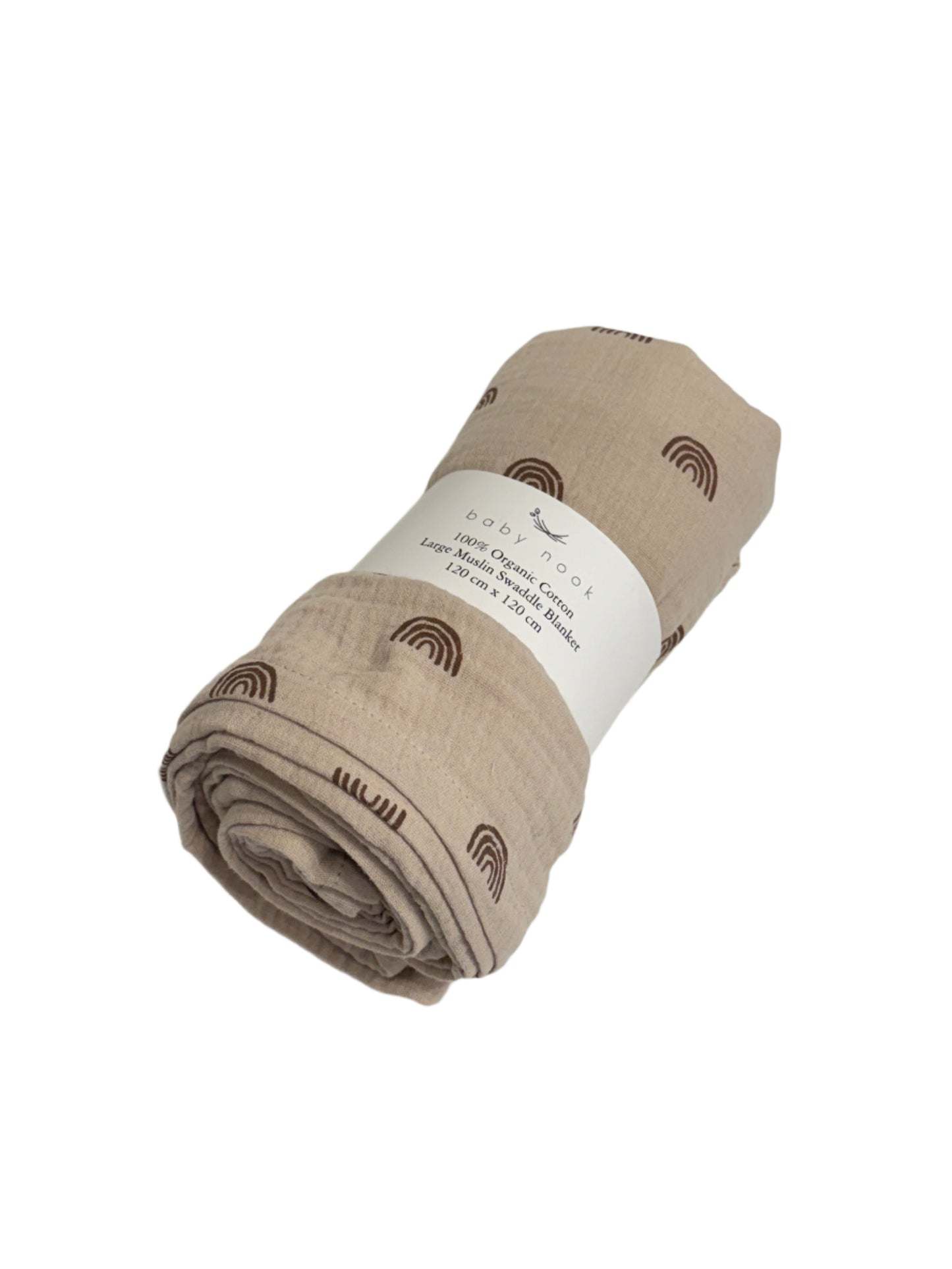 Large Organic Cotton Muslin Swaddle Blanket - Beige Rainbow