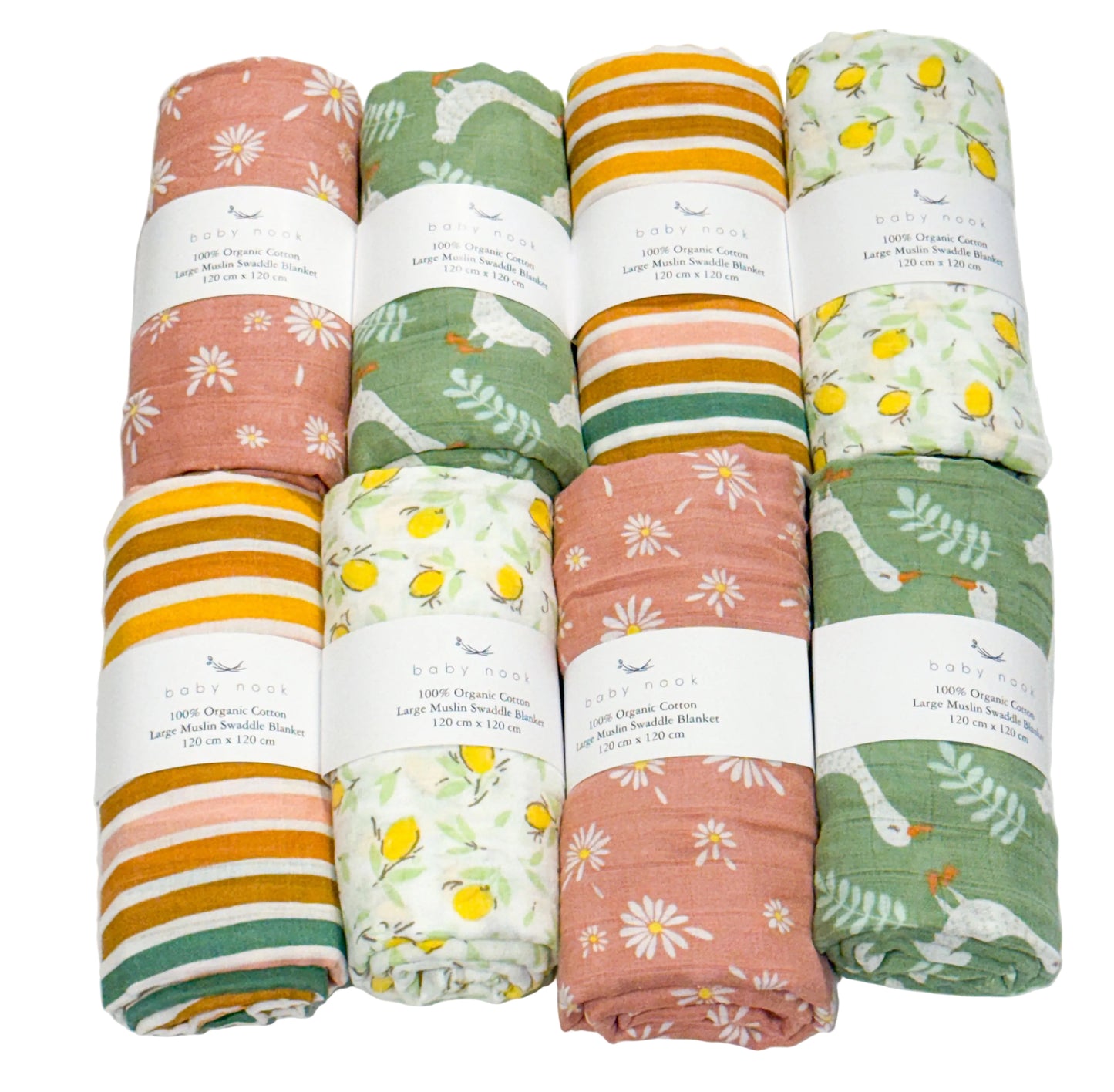 Organic Cotton Swaddle Blanket - Pink Daisy