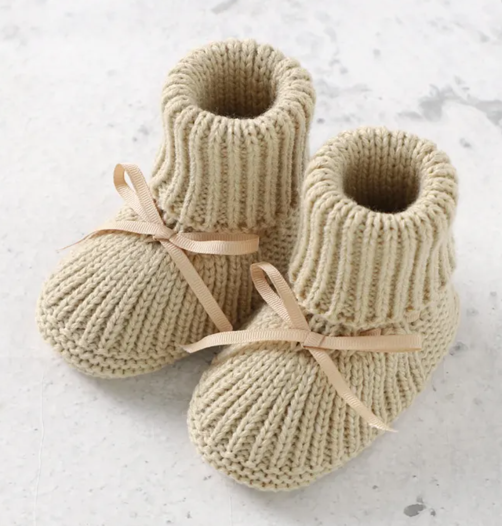 Knitted Baby Boots & Mittens - Beige