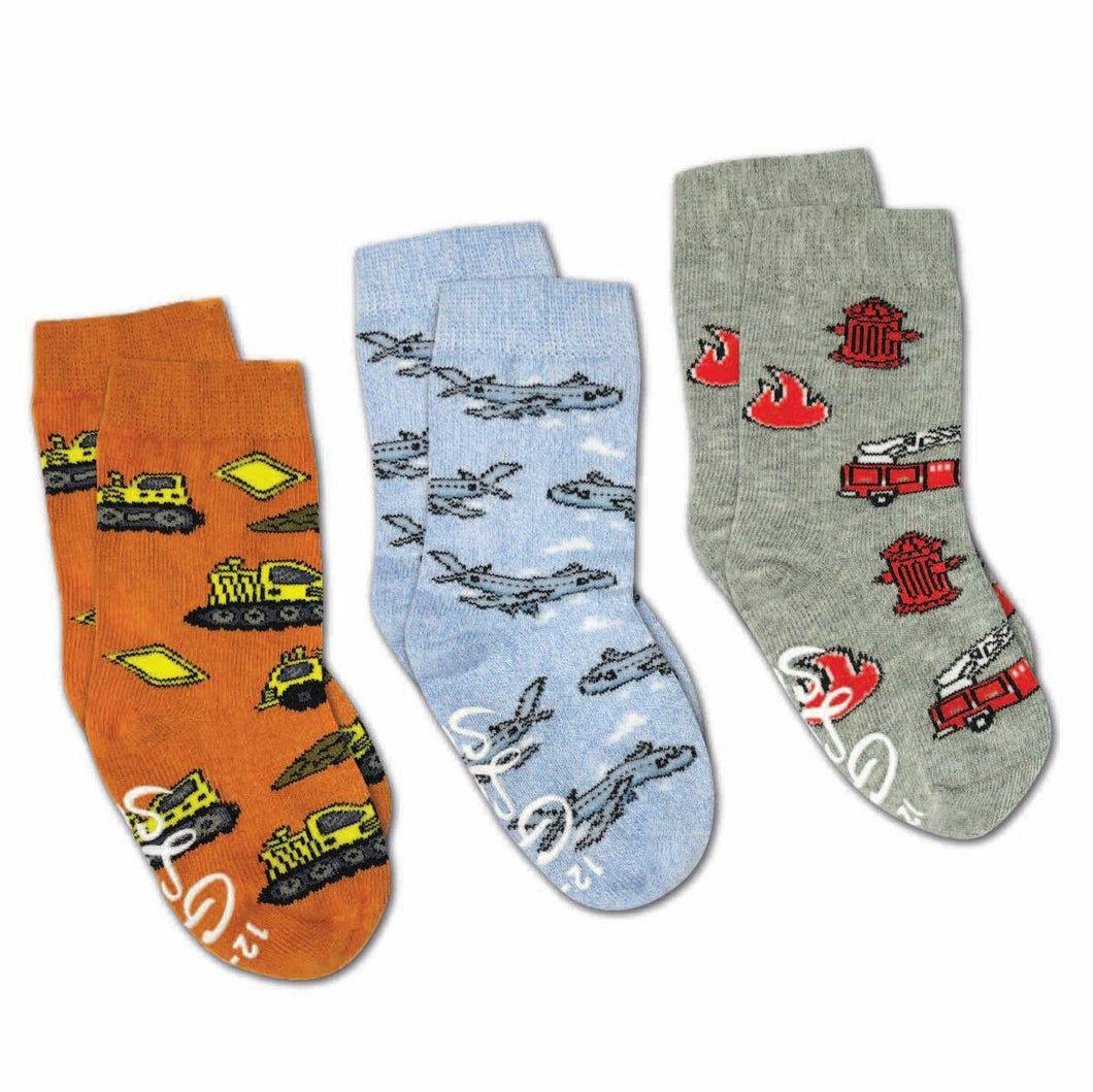 Airplanes, Construction And Firefighter Kids Socks / 3-Pack