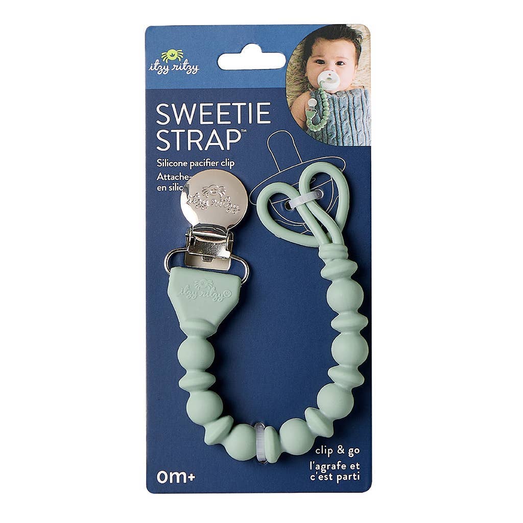 Sweetie Strap™ Silicone One-Piece Pacifier Clips: Blue Beaded