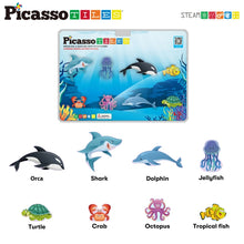 Load image into Gallery viewer, 8pc Magnet Tile Building Blocks Marine Animal Action Figures
