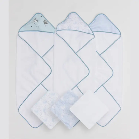 Hooded Towels & Washcloth Set (6pack) - Blue