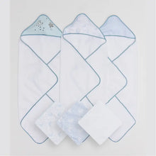 Load image into Gallery viewer, Hooded Towels &amp; Washcloth Set (6pack) - Blue
