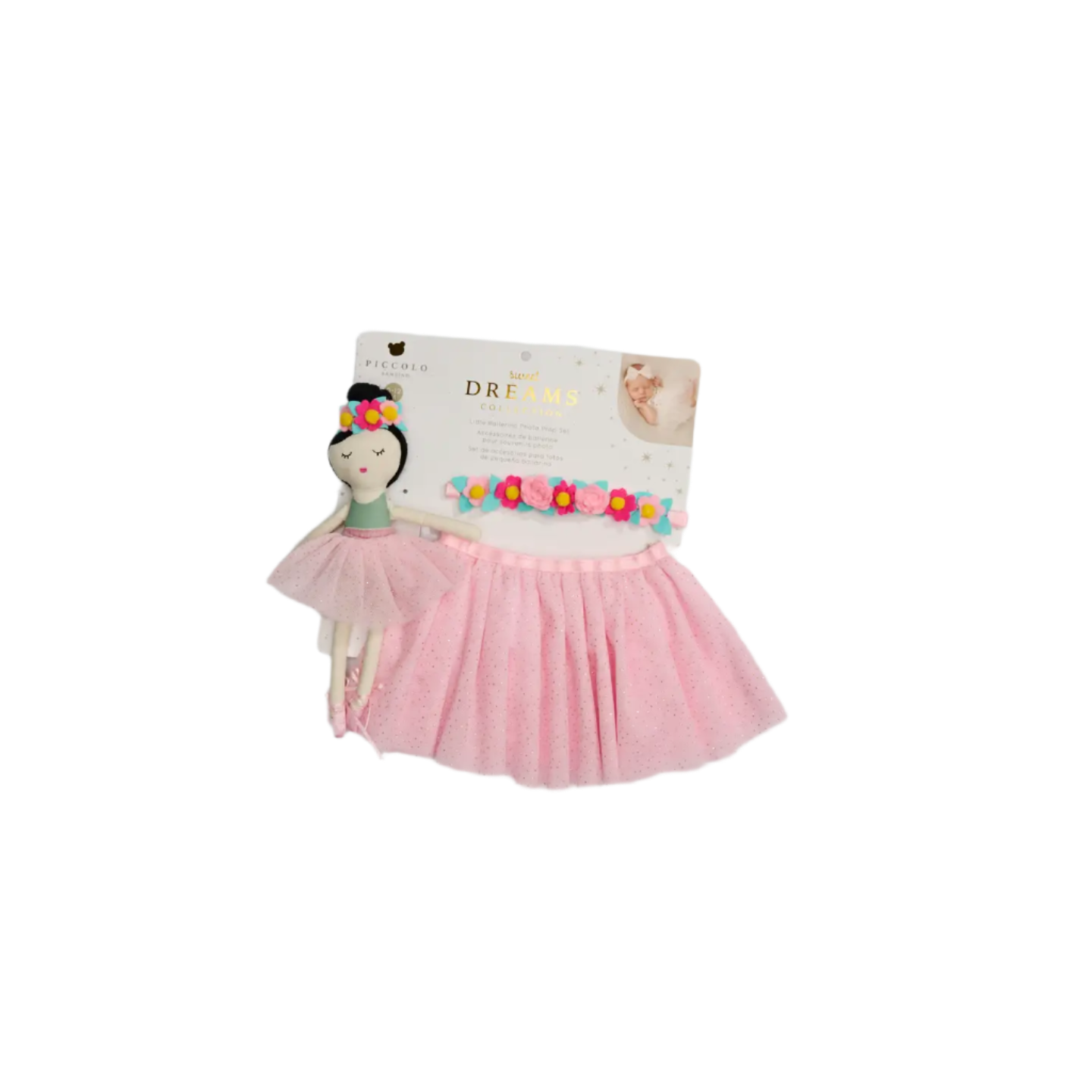 Tutu Set with Flower Headband & Doll - Pink