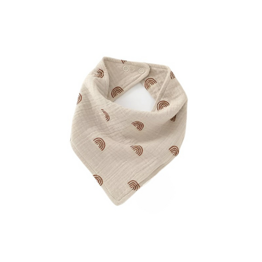 Cotton Muslin Bandana Bib - Beige Rainbows