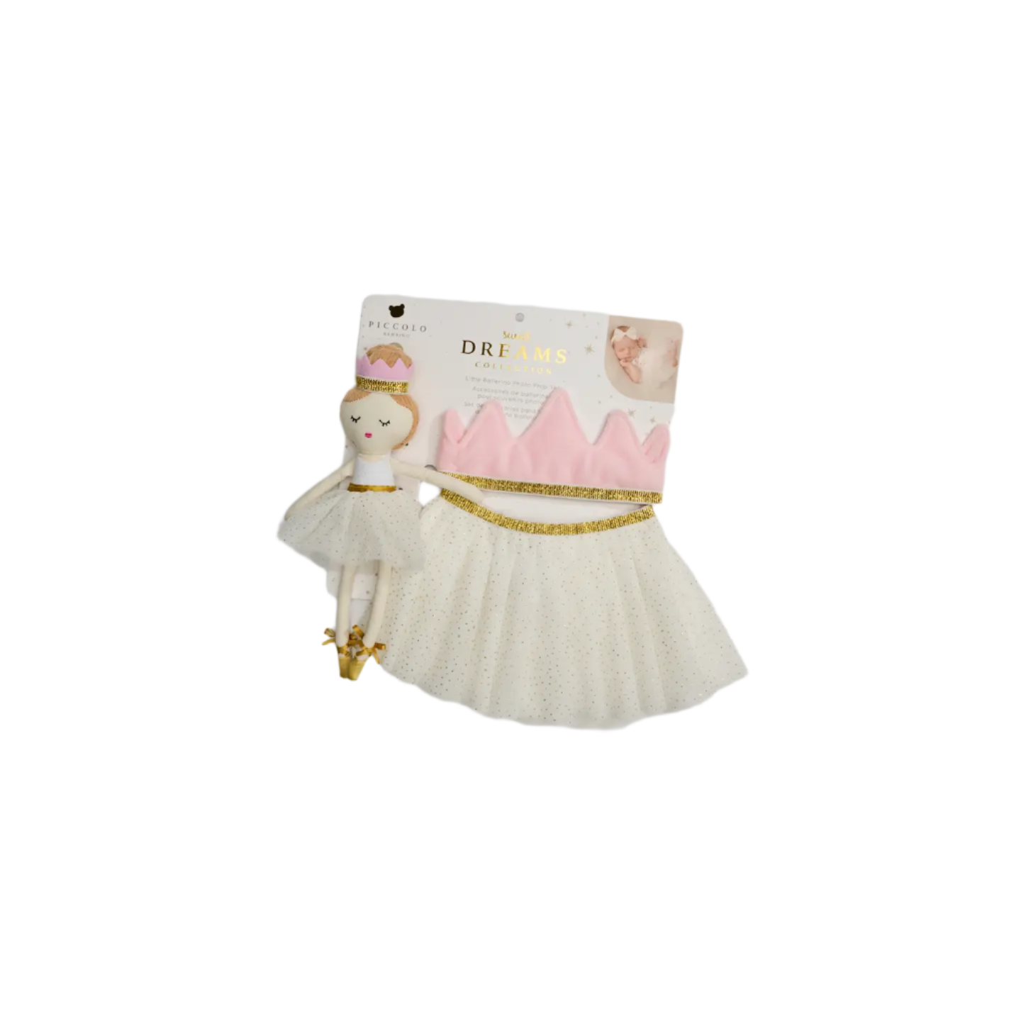 Tutu Set with Crown Headband & Doll - White