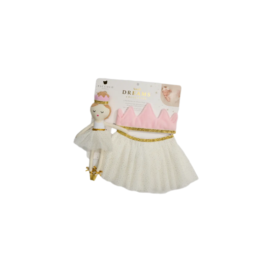 Tutu Set with Crown Headband & Doll - White