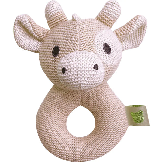 Sweater Knit Crochet Ring Rattle - Pink