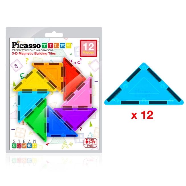12pc 3D Magnetic Building Tiles - Triangle