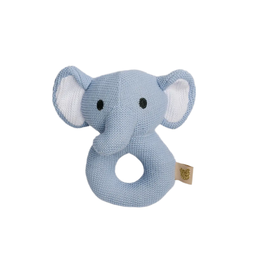 Sweater Knit Crochet Ring Rattle - Blue