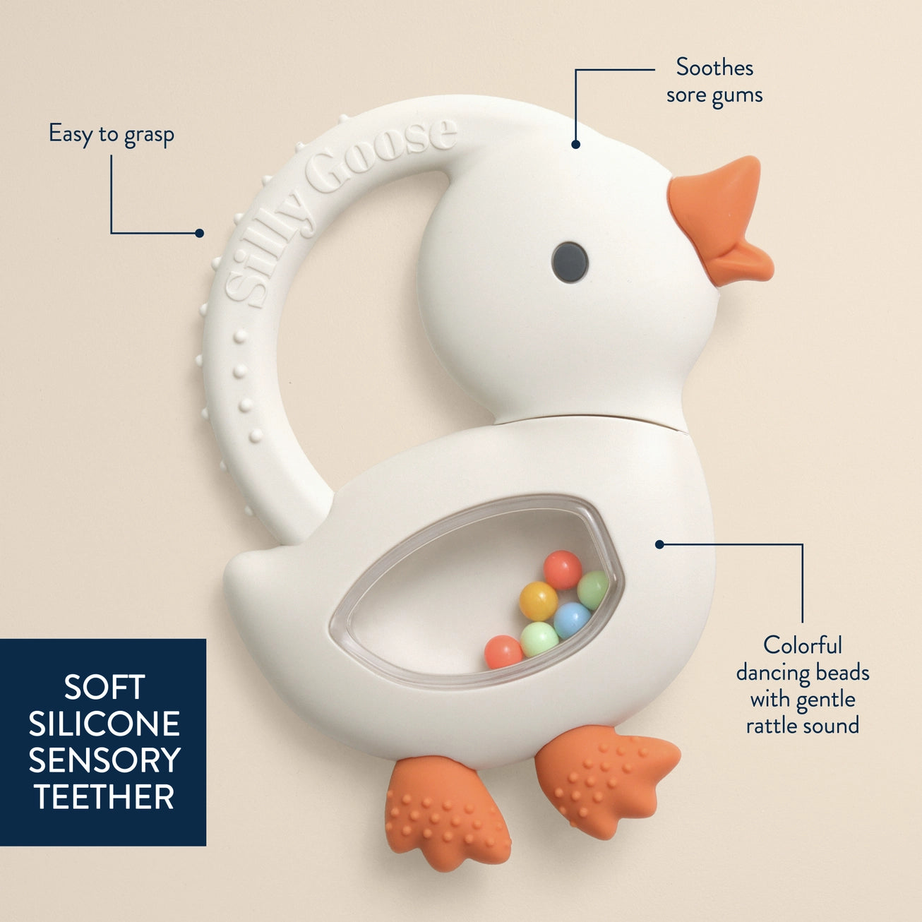 Bitzy Shake™ - Silicone Teether with Rattle Goose