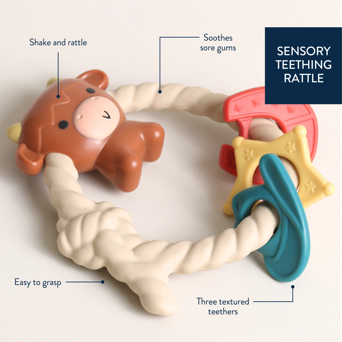 Ritzy Rattle™ Silicone Teether Rattles - Highland Cow
