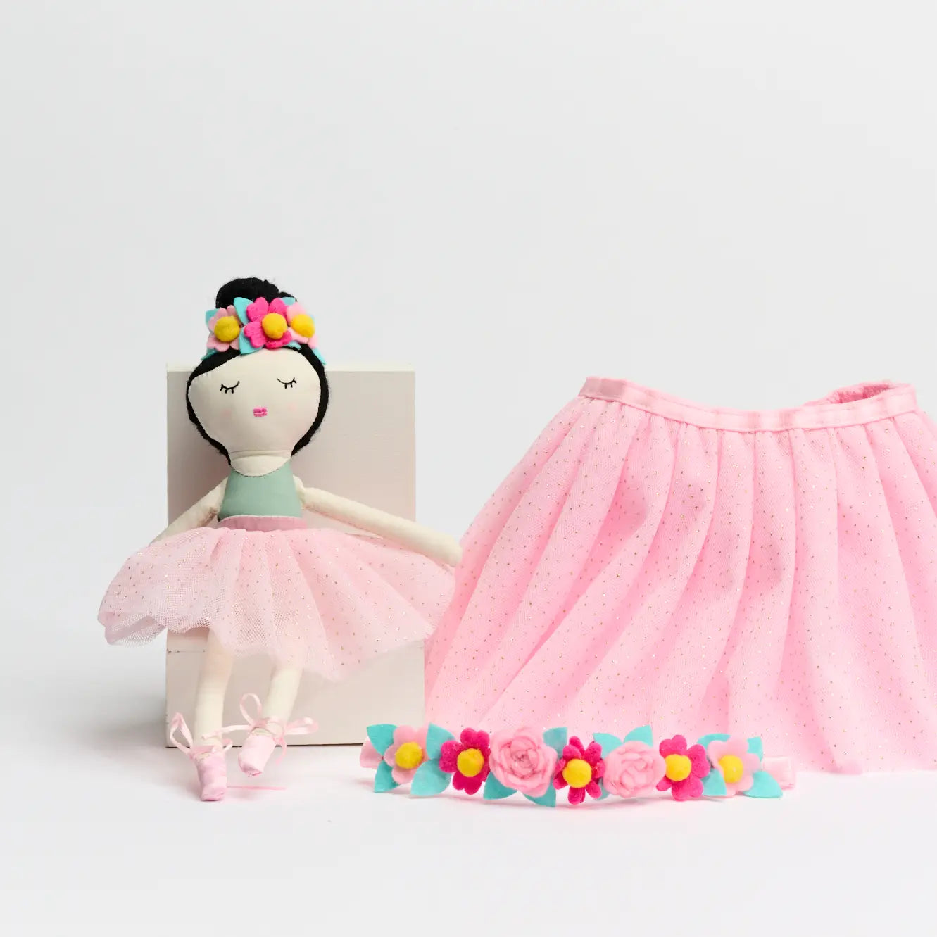 Tutu Set with Flower Headband & Doll - Pink