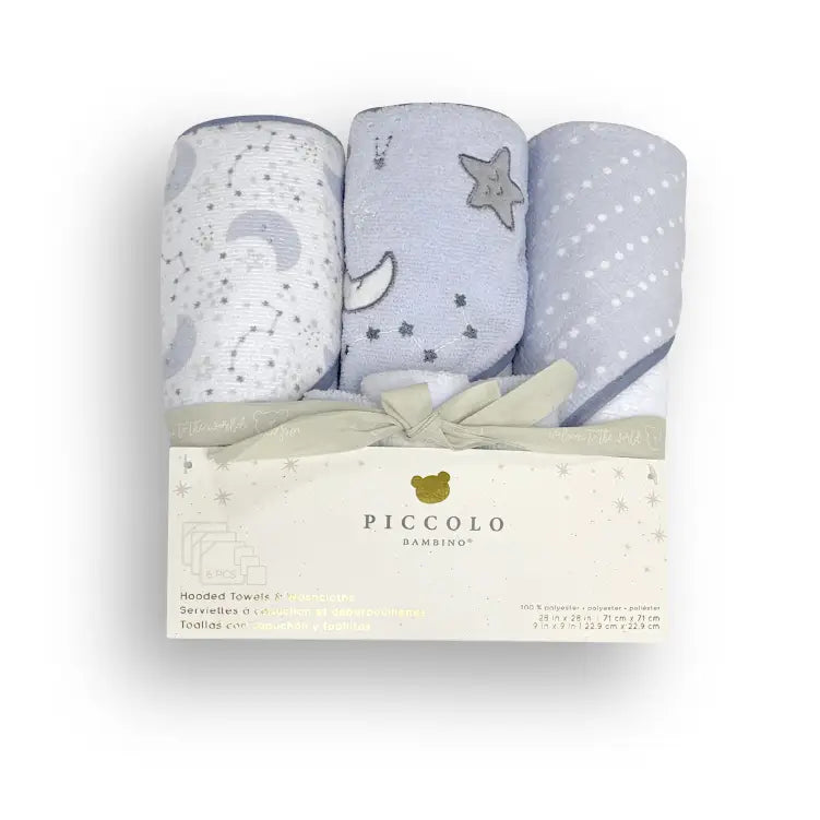 Hooded Towels & Washcloth Set (6pack) - Blue