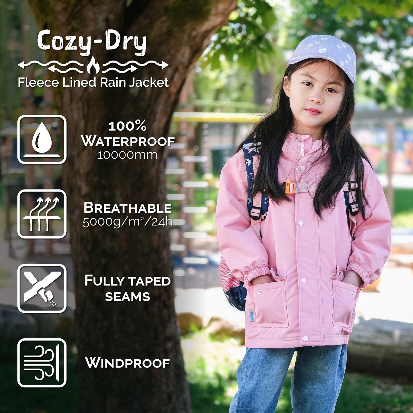 Apricot Flower | Cozy Dry Rain Jacket (Fleece Lined)