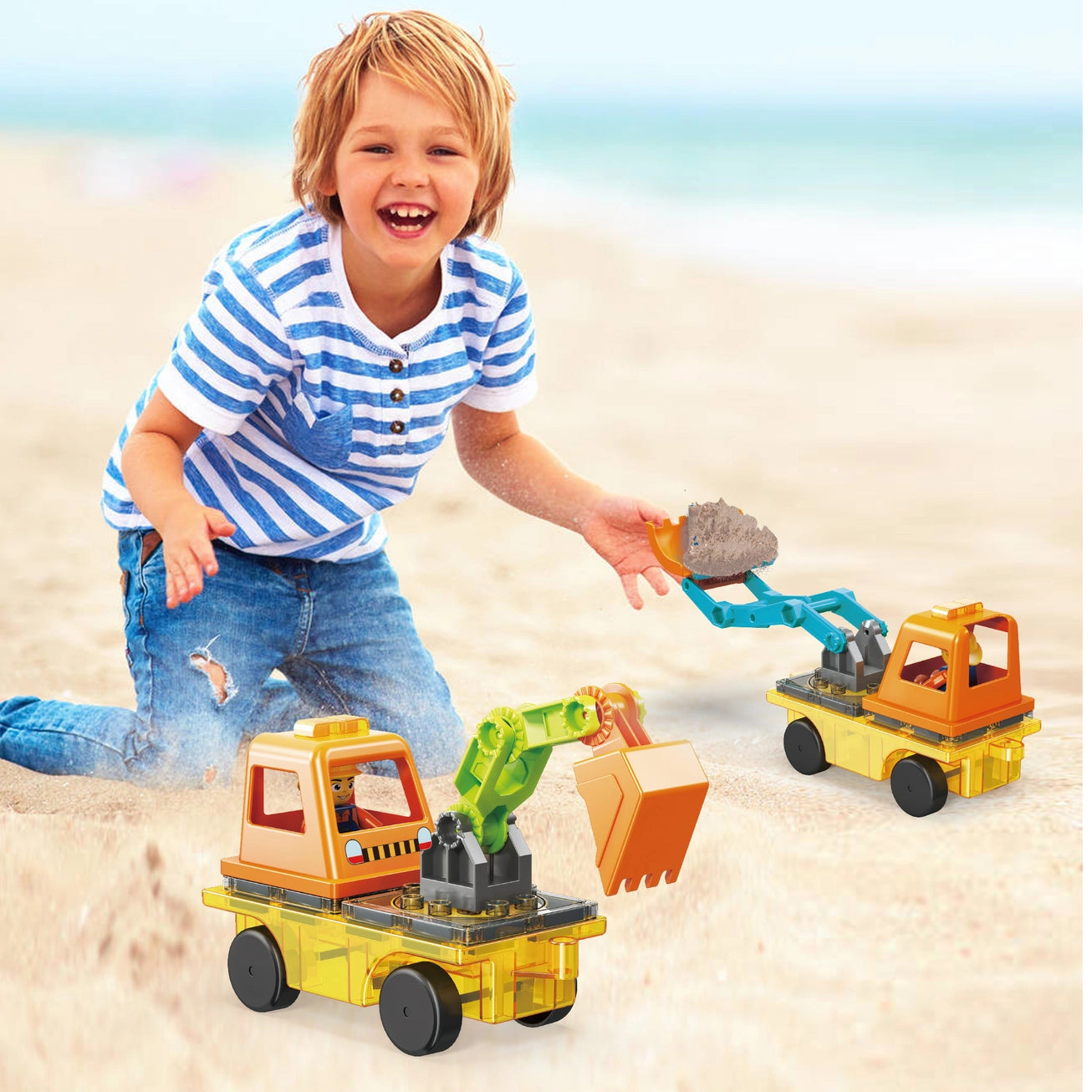 16pc Construction Magnetic Tile Building Set