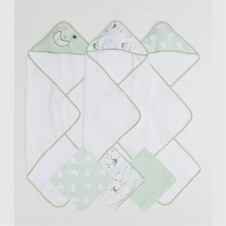 Hooded Towels & Washcloth Set (6pack) - Green