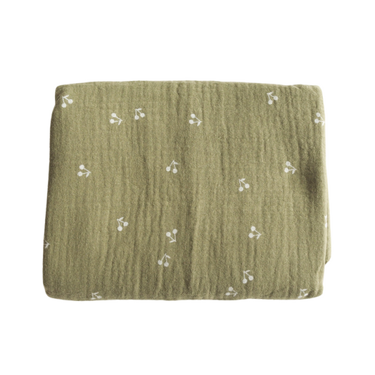 Large Organic Cotton Muslin Swaddle Blanket- Olive Green