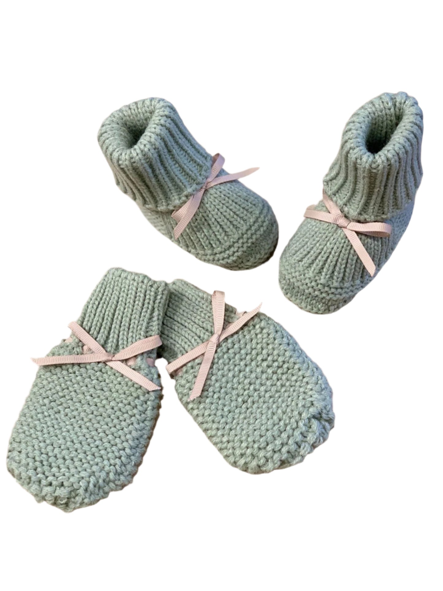 Knitted Baby Boots & Mittens - Sage