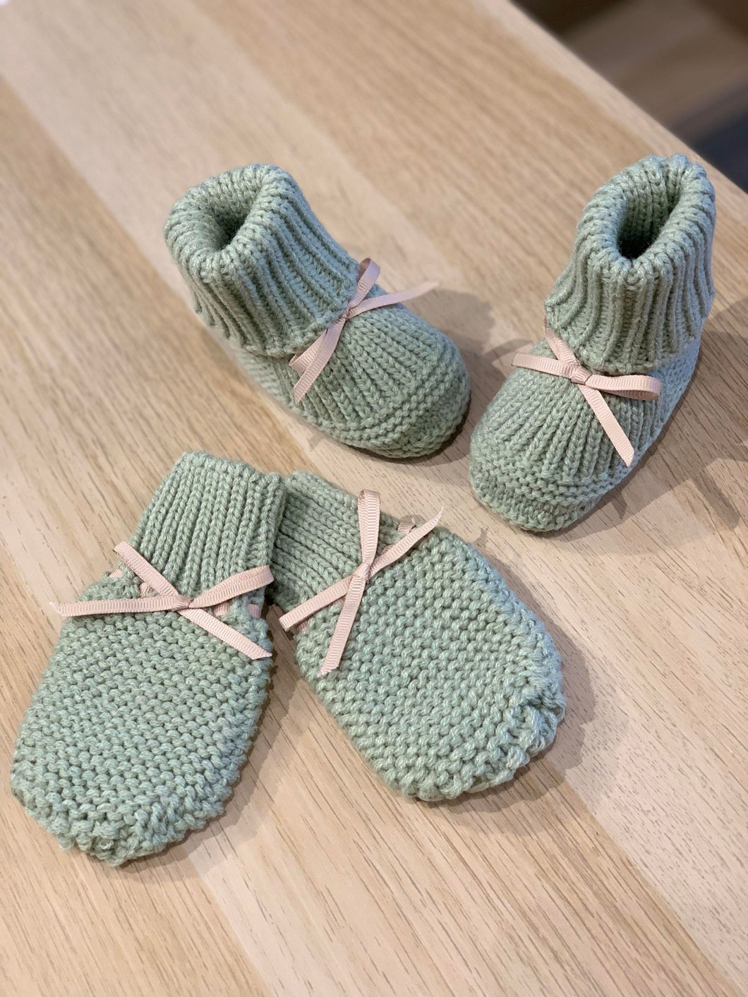 Knitted Baby Boots & Mittens - Sage