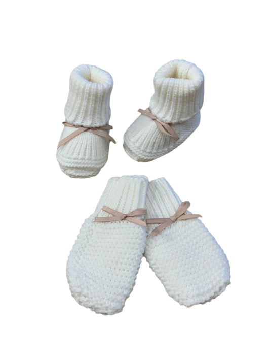 Knitted Baby Boots & Mittens - White