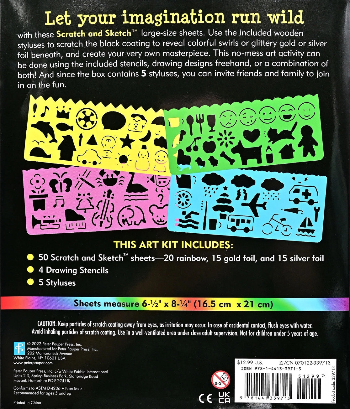 Deluxe Scratch and Sketch Kit (50 Assorted Sheets with Bonus Stencils)