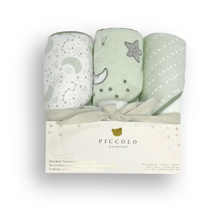 Hooded Towels & Washcloth Set (6pack) - Green