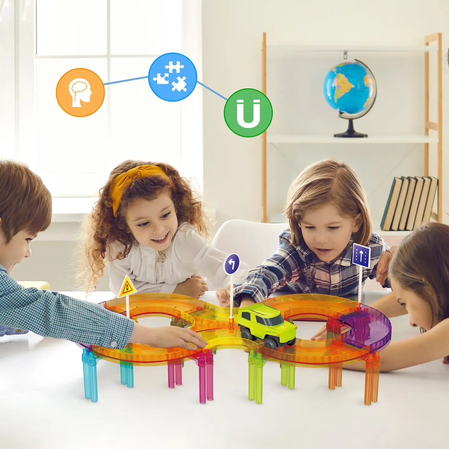 Magnetic Racing Tile Track Set Led Car Travel Size (40pc)