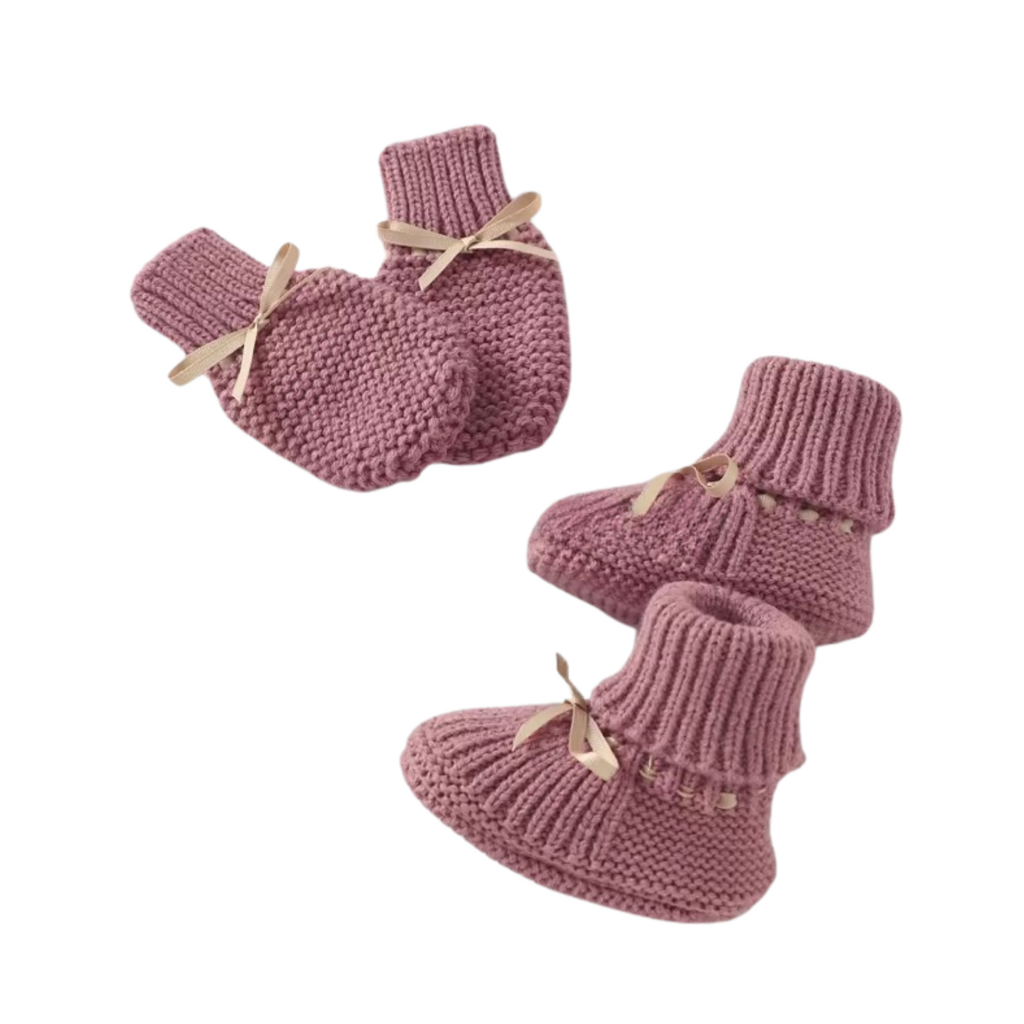 Knitted Baby Boots & Mittens - Purple
