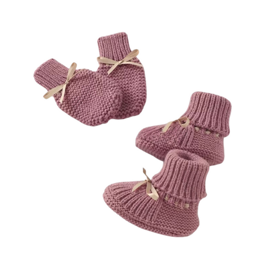 Knitted Baby Boots & Mittens - Purple