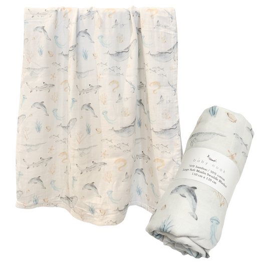 Large Soft Bamboo Baby Swaddle Blanket - Whale