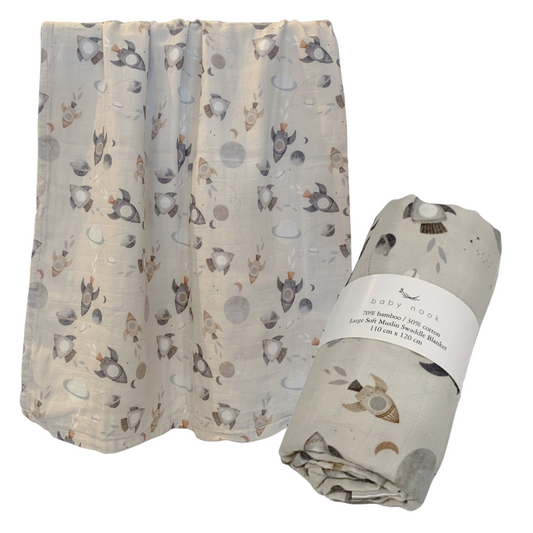 Large Soft Bamboo Baby Swaddle Blanket - Rocket
