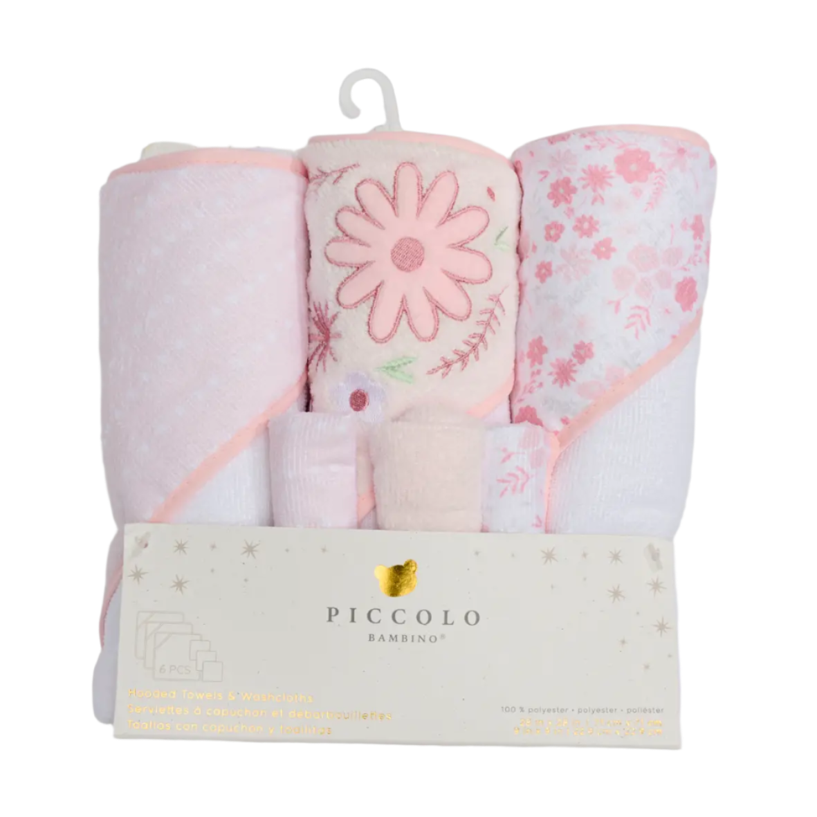 Hooded Towels & Washcloth Set (6pack) - Pink