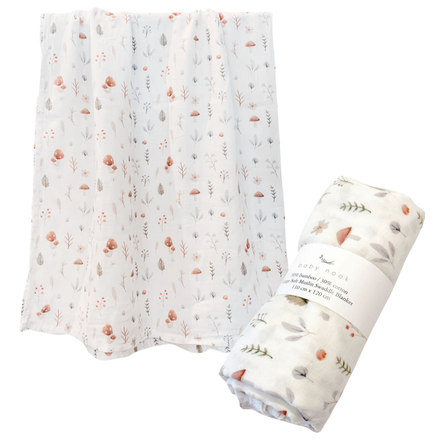 Large Soft Bamboo Baby Swaddle Blanket - Mushrom