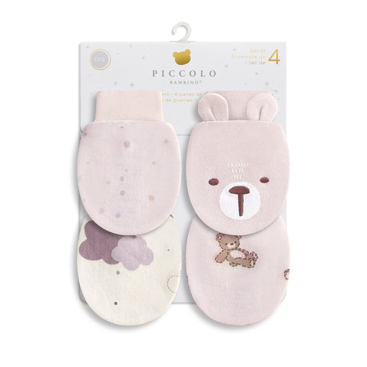 4pk Anti-Scratch Mittens - Pink
