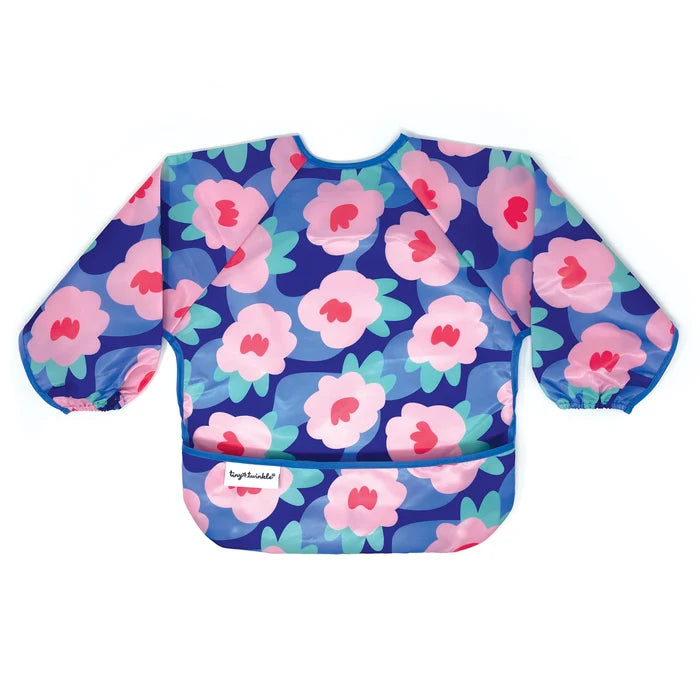 Tiny Twinkle Mess-Proof Full Sleeve Bib - Blue Floral