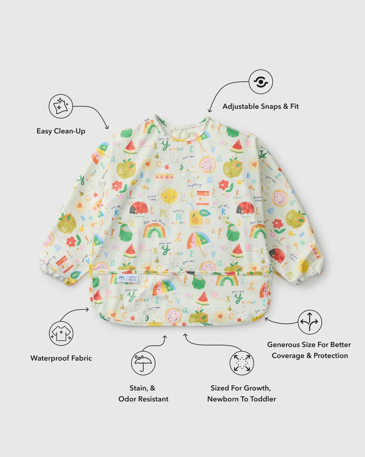 Long Sleeve Waterproof Bib: Alphabet Smiles