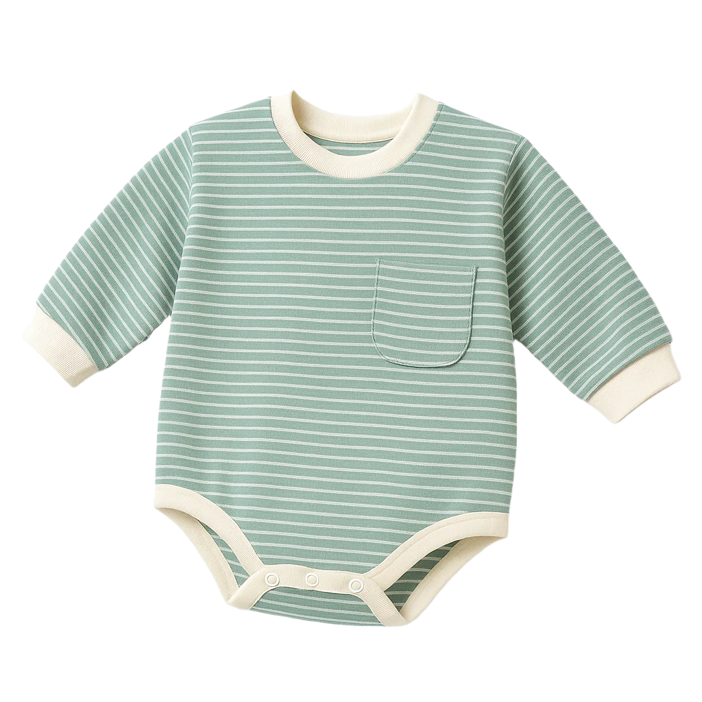 Organic Cotton Striped Onesie - Green