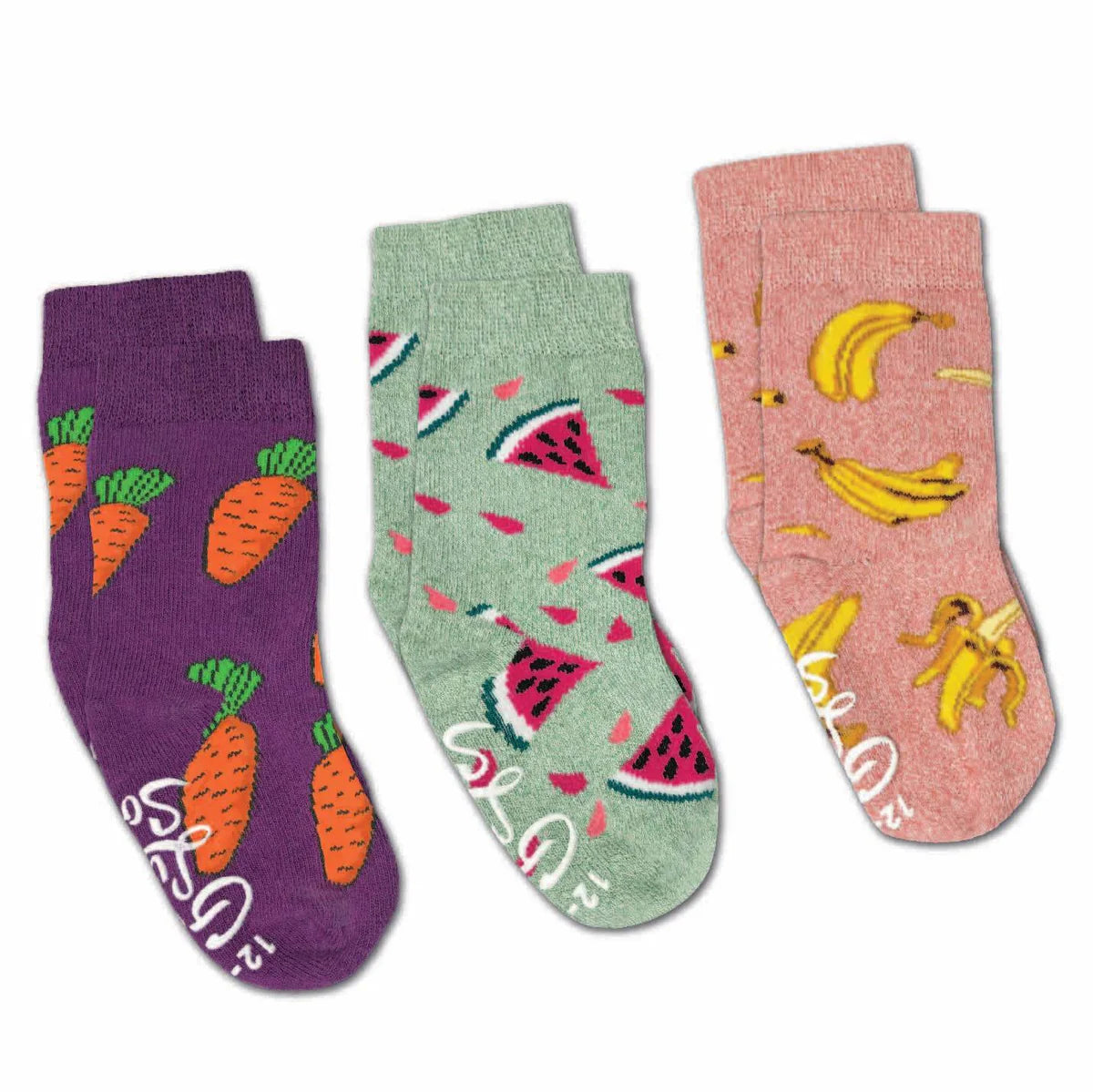 Bananas, Carrots, and Watermelon Kids Socks 3-pack